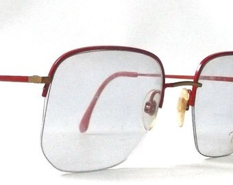 vintage 1980's NOS viva eyeglasses oversized square red gold metal frames prescription womens mens eye glasses eyewear italy half rimless