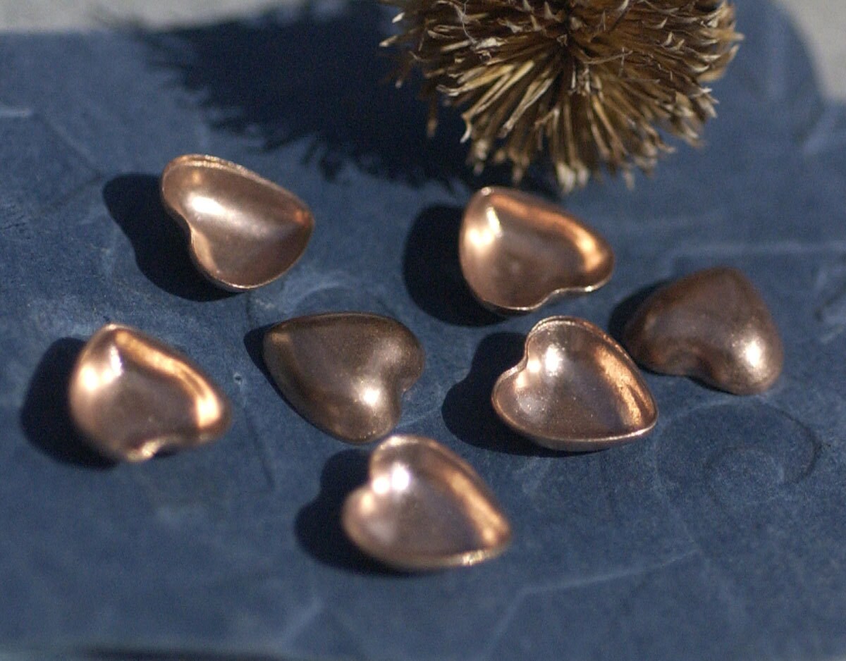 Copper Puffed Heart Blanks Domed Cutout for Enameling Stamping