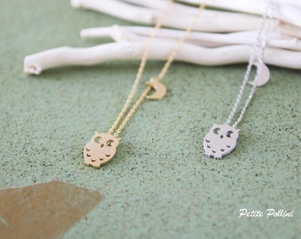 Night Owl Necklace in Silver/ Gold. Owl with Moon Necklace. Birthday Gift. Sweet 16. Everyday Wear. Gift For Her (PNL-67)