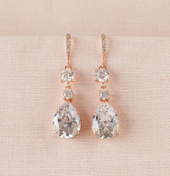 Rose Gold Bridal Earrings Crystal Wedding by CrystalAvenues