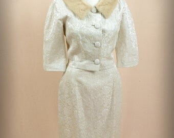 60s Suit * Jackie O Suit * 1960s Suit * Cream Suit * Brocade Suit * Wiggle Skirt * Fur Collar Jacket * Mad Men