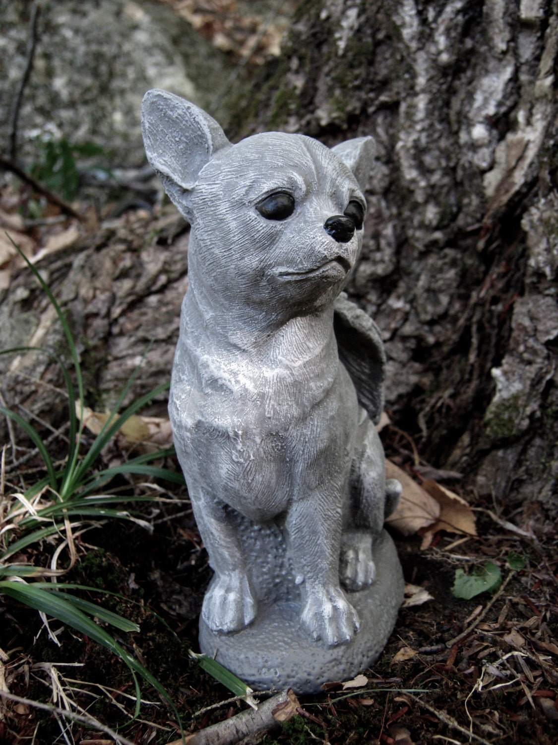 Chihuahua Dog Angel White Gray Concrete Garden Statue