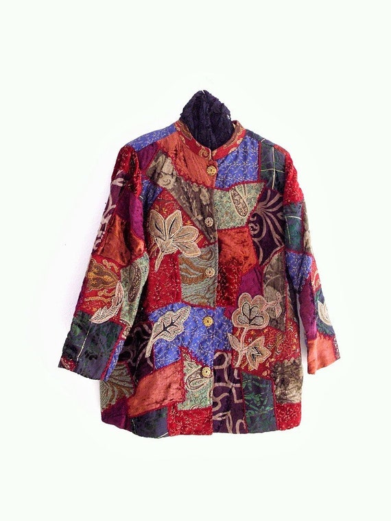 Bohemian Velvet Coat. Plus Size Patchwork Jacket