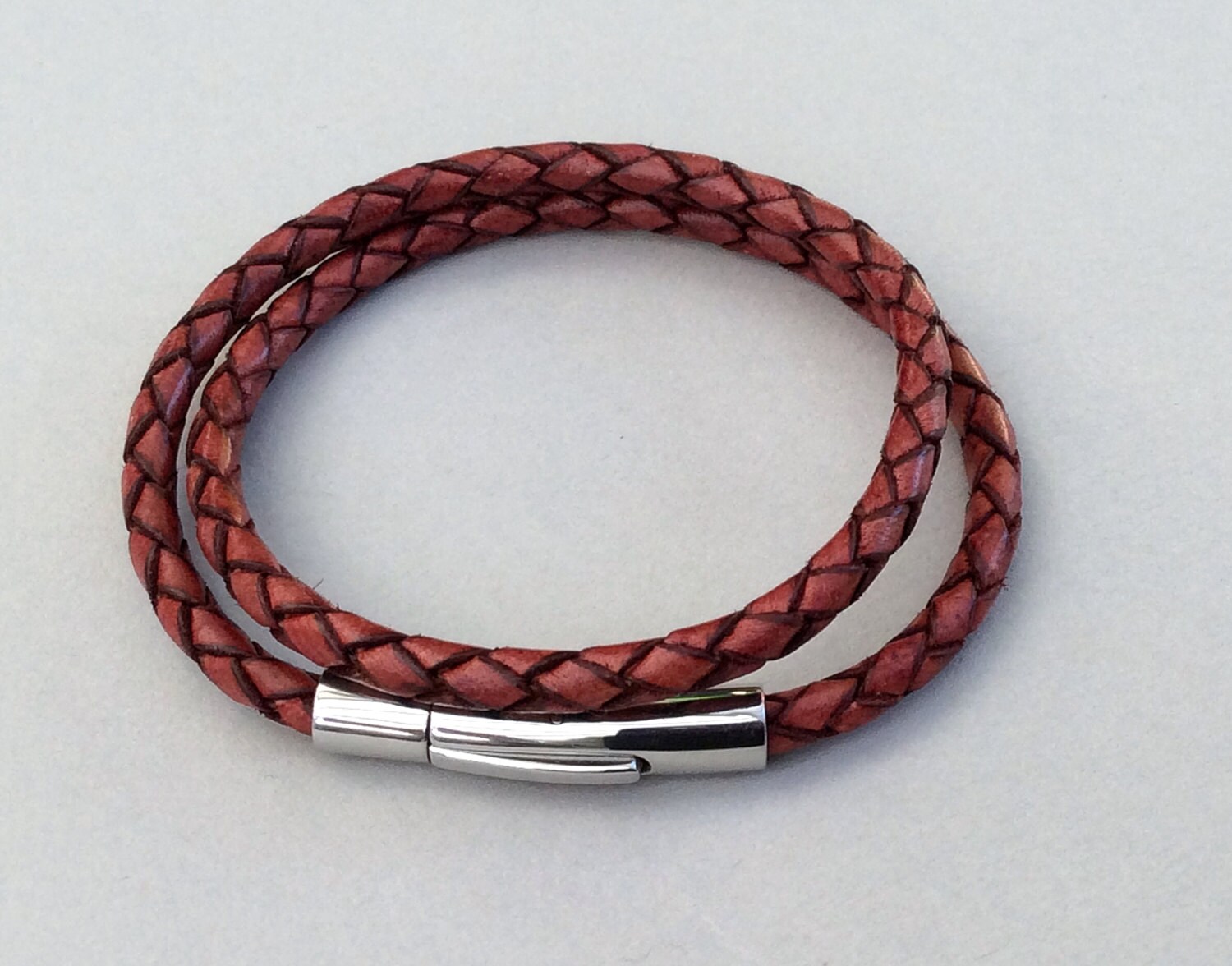 Mens Leather Bracelet, Braided Leather Bangle, Men's Jewelry, Brown