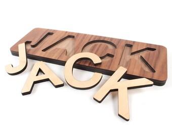 wooden name puzzle - a personalized wood toy for child, custom cutout wood alphabet letters and educational toy - you choose 3-9 characters