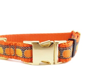 Fall Dog Collar, Metal Buckle Collar, Orange Pumpkin Fall Autumn Dog Collar
