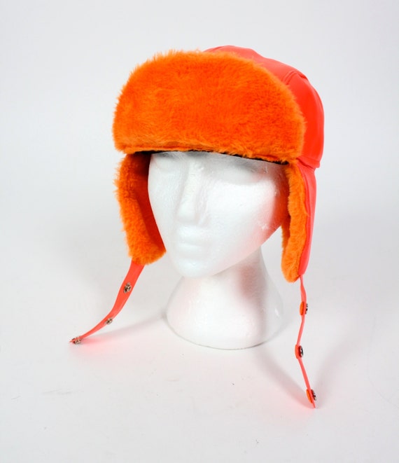 Vintage Retro Neon Orange Hunting Snow Trapper Hat