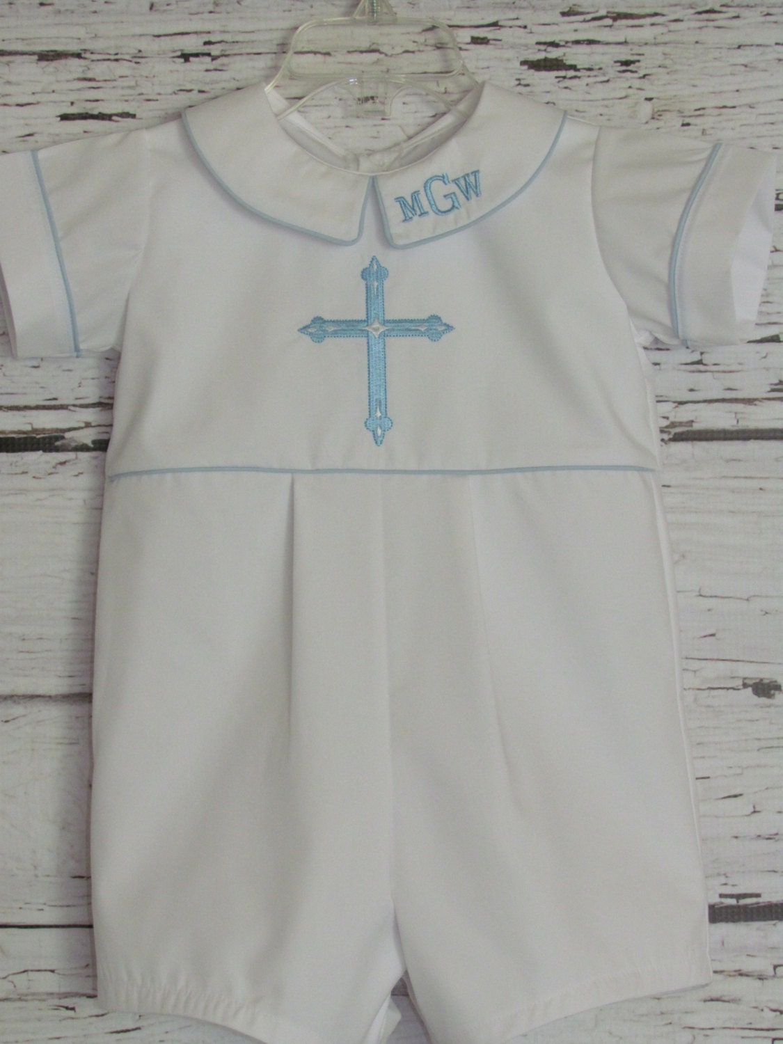 Baby Boy Baptism Romper Monogram Collar by KsCreationsChildrens