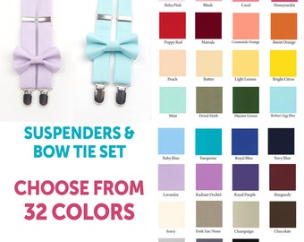 Choose your color Suspender & Bow tie set, men's bow tie, men's suspenders, boys suspenders, boys bow tie, kids bow tie, kids suspenders,