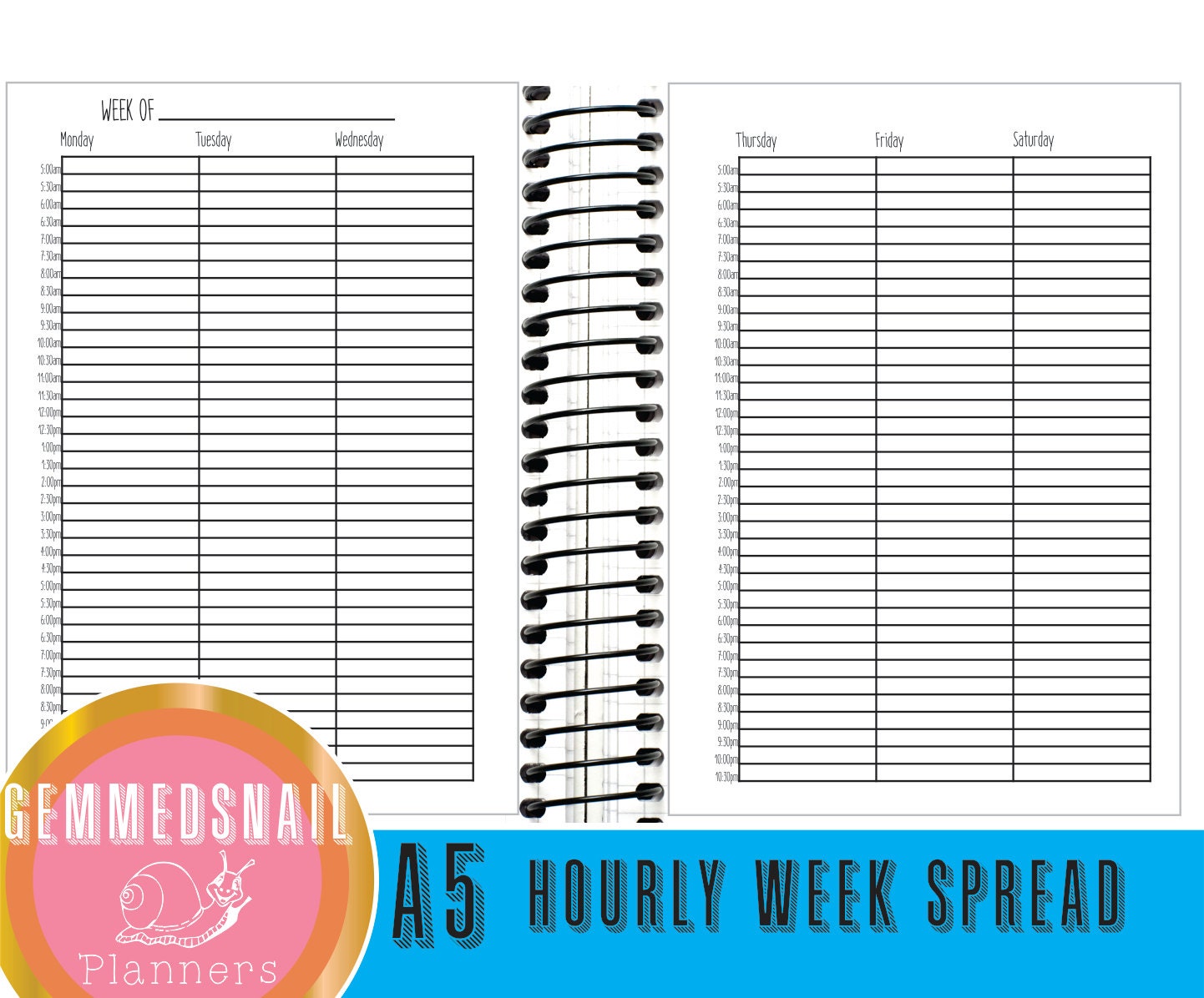 Hourly planner inserts. A5 weekly printable planner inserts