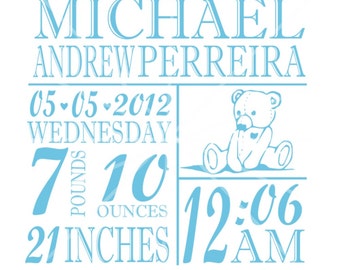 SVG - Baby Birth Stats Tile - DXF - Baby Stats - Baby Birthday Tile - Baby Birthday SVG - Baby Blue - Baby Boy - Baby Birth Stats