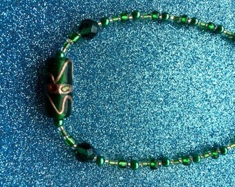 Dark Green Glass Seed Bead Necklace Goldstone Trail Crystal Glass and pearl Rocaille app 18 inch-Handmade Necklace-Gifts for women
