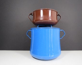 Dansk Enamel Cooking Pot // Mid Century Modern Brown Kobenstyle IHQ Jens Quistgaard Saucepan Dutch Oven Small Size Pan with Handles and Lid