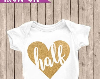 Half Birthday Onesie, Glitter Gold half Onesie, Half Birthday Outfit, 6 months Iron On, Glitter Heart half, Gold Heart Onesie