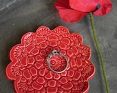 Valentine's Day Ceramic Flower Plate Poppy Red Dish Lace Pattern Ring Holder Valentine Pottery