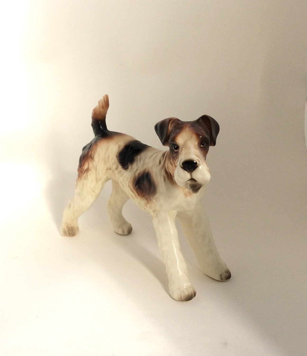 Large Vintage Fox Terrier Porcelain Figurine Realistic