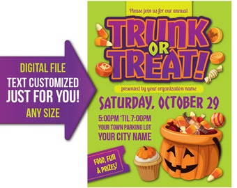 Trunk or Treat, Halloween, flyer, invite, custom, personalized, printable, poster, customized, trick or treat, poster, pta, church, school