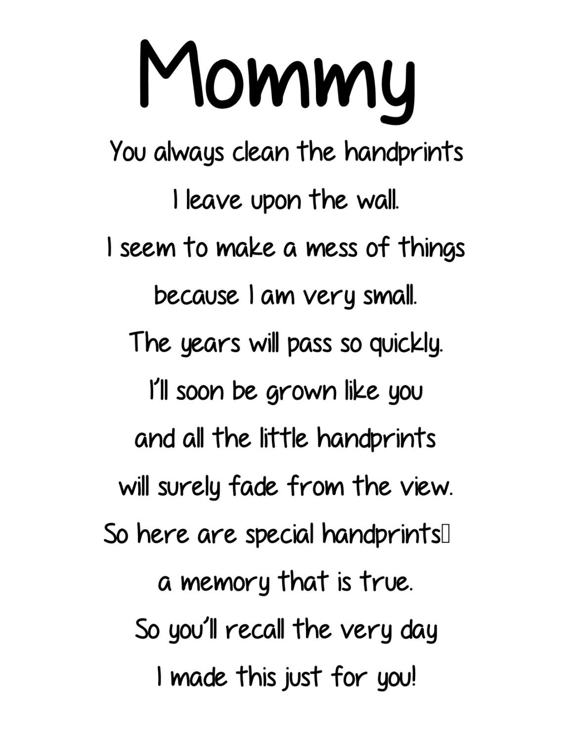 Mommy Handprint Poem Printable - Printable Templates