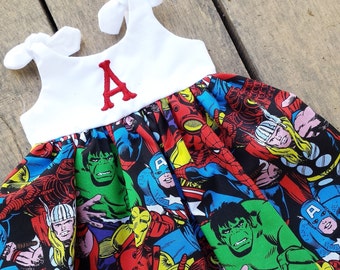 Superhero dress, marvel baby dress, avengers, captain america, baby outfit, birthday dress, hulk,spiderman, personalized coming home outfit