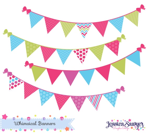 INSTANT DOWNLOAD, bunting banner clipart or flag clipart for personal and commercial use Il_570xn