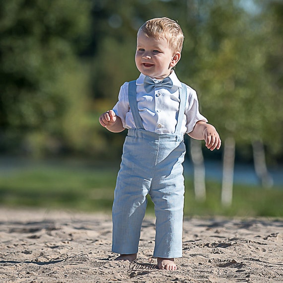 Baby boy light blue outfits Boy suspenders suit Ring bearer