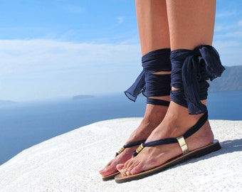 Greek sandals, Luxurious Sandals with silk scarf laces, Bridal sandals, Wedding flats. Fully Customizable. Sophia - Free standard shipping
