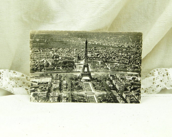 Mid Century French Unused Black and White Postcard, Aerial view of Paris and the Eiffel Tower / French Decor / Vintage Retro Home Interior