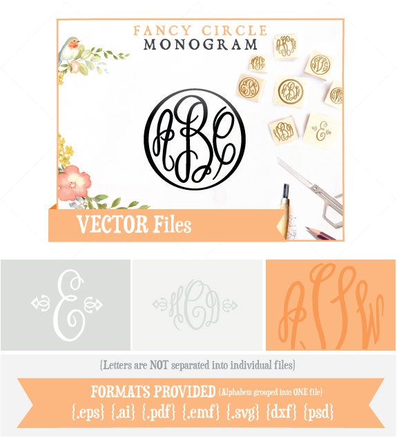 Download Fancy Circle Monogram Script / VECTOR Alphabet/Font: Design/