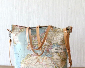 Last one in stock! Canvas Tote Bag, World Map Tote Bag, Travel Bag, Crossbody bag Canvas Purse, World Map Bag, Tote Bag with pockets