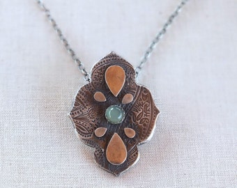 Sterling silver gemstone necklace, silver statement necklace, paisley necklace, chalcedony necklace, moroccan pendant, moroccan pendant