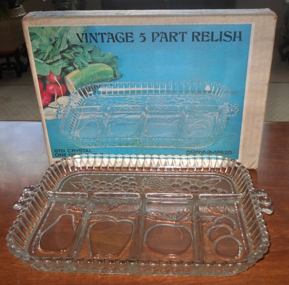 Vintage Indiana Glass 5 Part Relish Tray Crystal Clear With