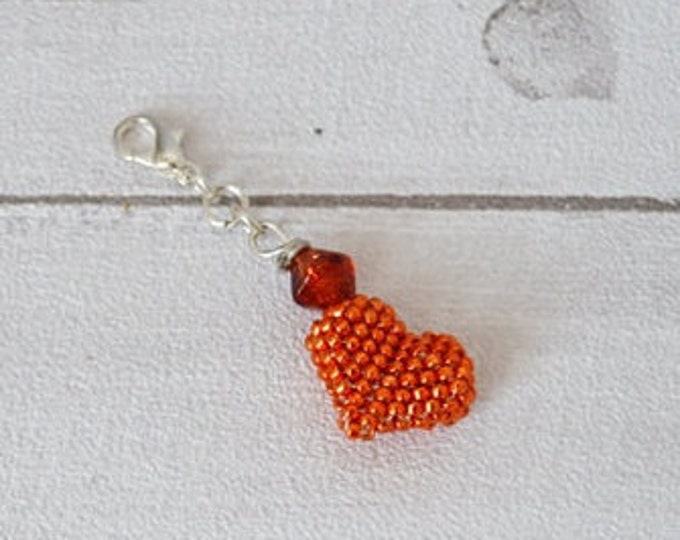 Orange metal heart keyring Keychain heart Charms bracelets Charms hearts Gift for him her Seed beads heart Small heart Bag decoration