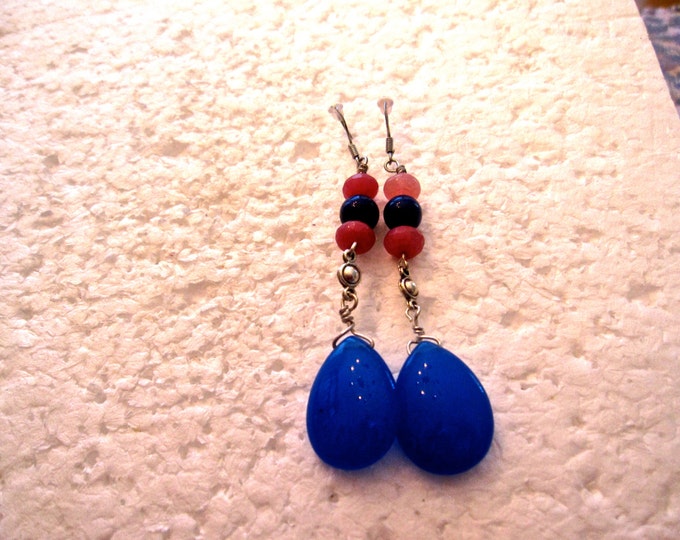 Ruby & Sapphire Earrings, Natural Gemstone Beads, E127