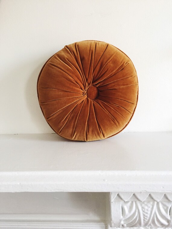 Vintage Round Camel Throw Pillow . Bohemian Pillow . Velvet
