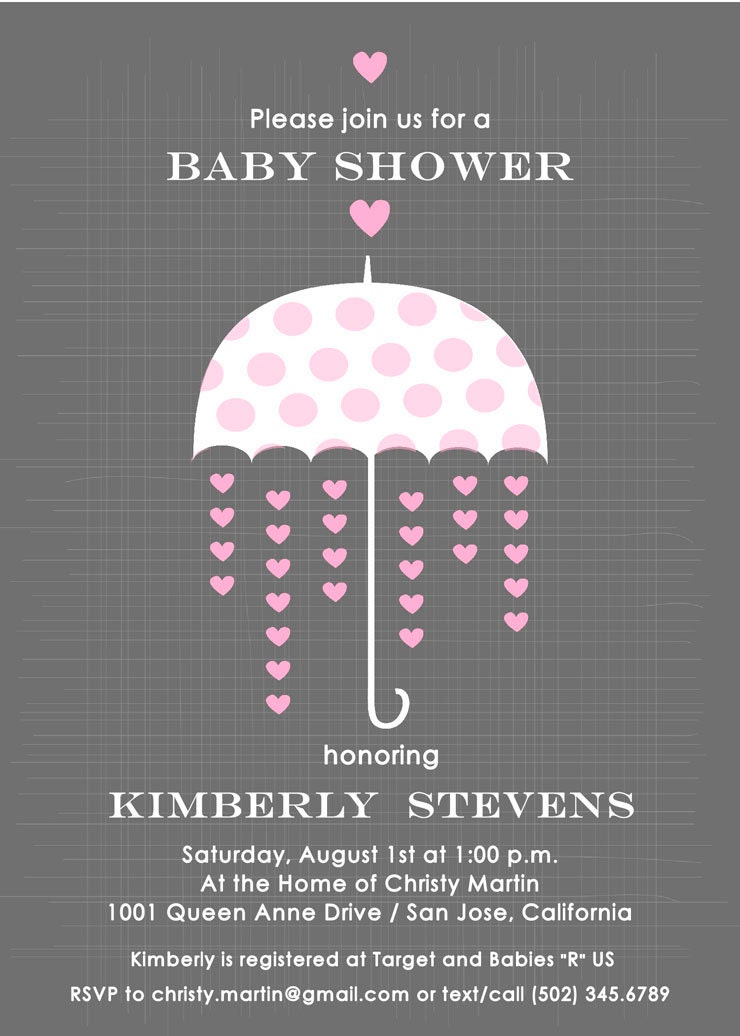 Girl Baby Shower Invitation Umbrella Baby Shower Invitation