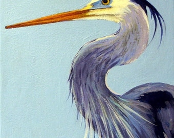 Great Blue Heron paintings waterbirds beach art original heron blue
