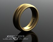 Raku style slumped pottery texture heavy 14kt yellow gold wedding band. Organic flowing sculpted ring. Wabi Sabi wedding band men or women.