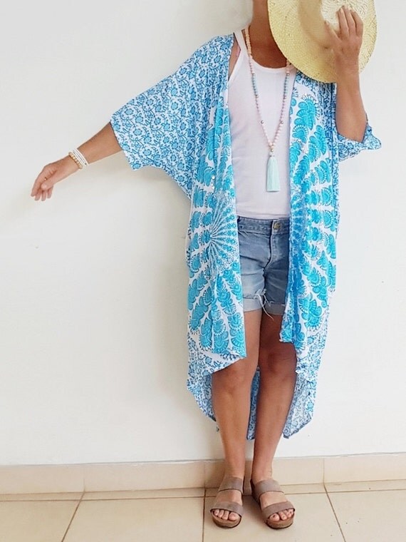 Beach Kimono Cover Up Long Flowy And Soft Boho By Brightnewpenny