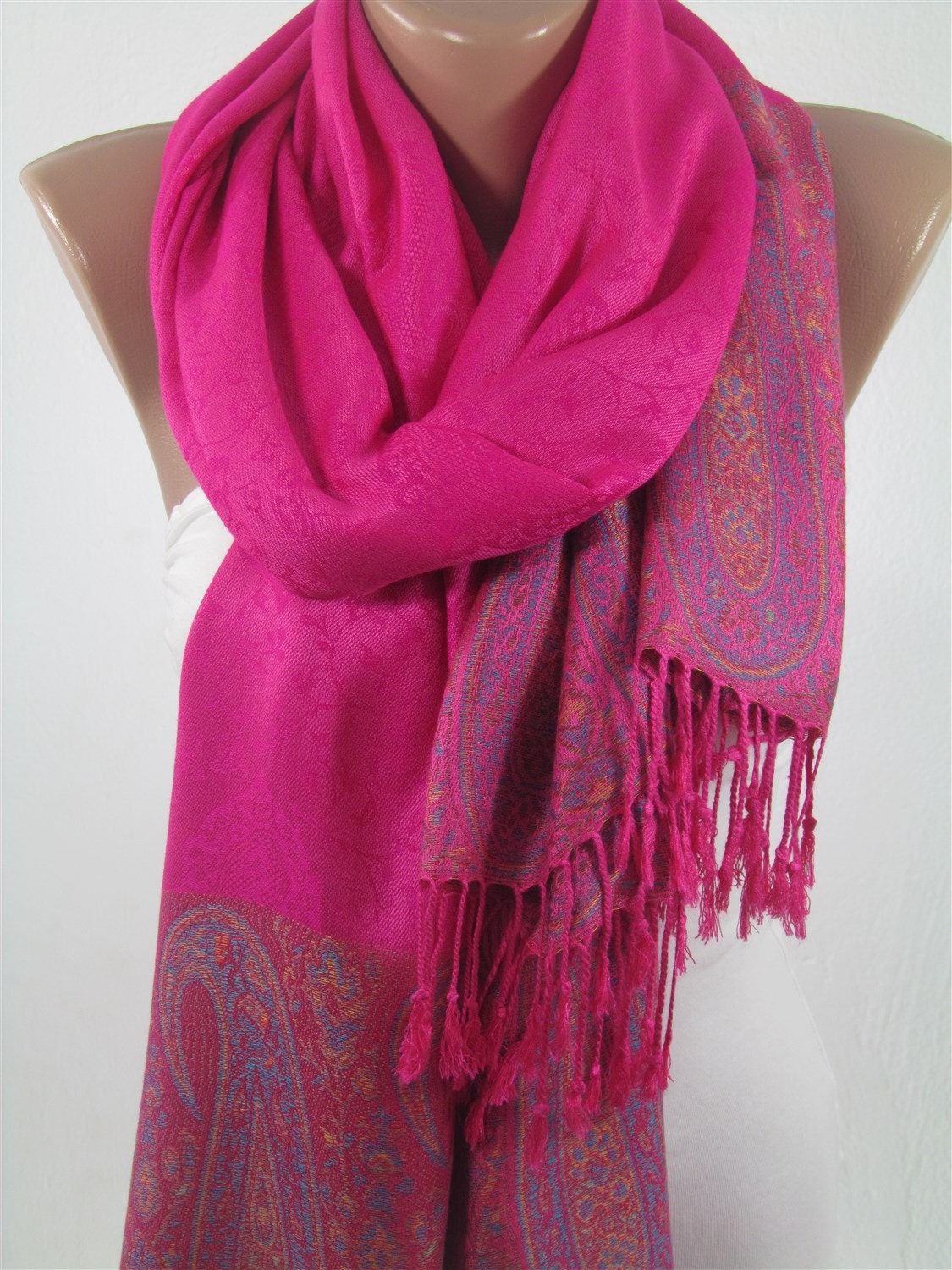 Hot Pink Pashmina Scarf Shawl Spring Fall Winter By Miracleshine