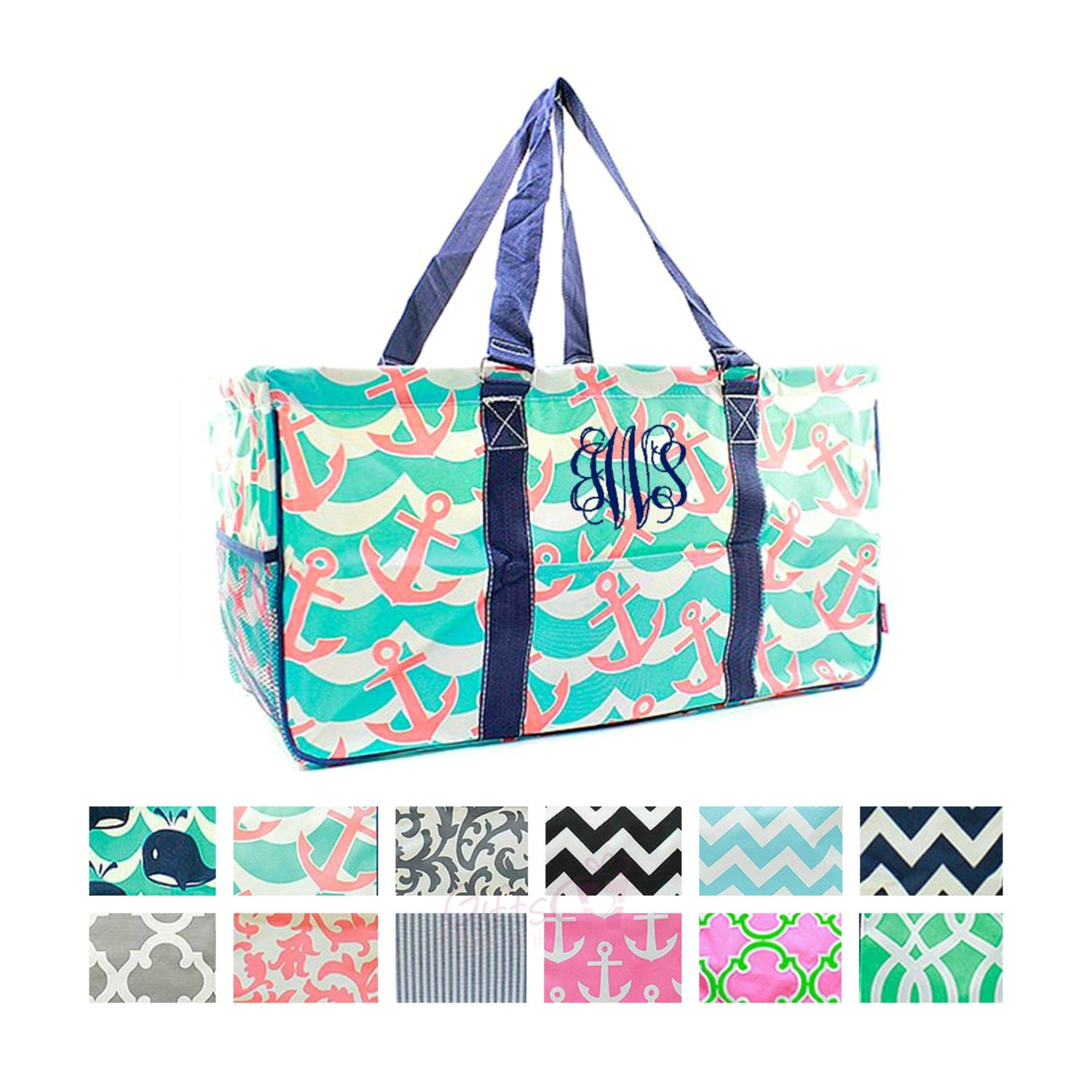 Monogrammed Large Utility Tote Bag Personalized by GiftsHappenHere