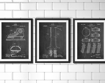 Ice Hockey Patent Poster Group of 3, Hockey Stick, Hockey Decor, Ice Skate, Hockey Puck, Hockey Wall Art, PP1164