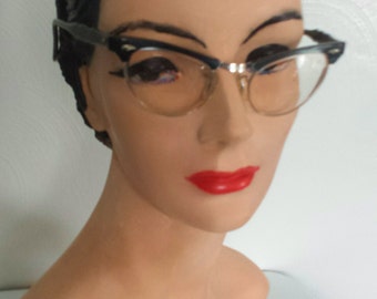 Vintage 50s cat eye horn rim glasses with scrolled arms