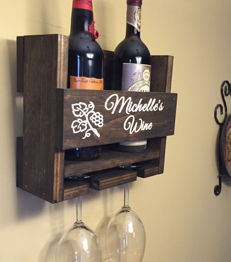 Personalized Wine Rack Engraved Carved Custom Rustic 2 Bottle