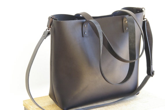 Black Natural Leather tote bag. Black Cap Sa Sal Bag.