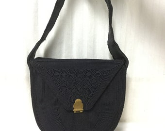 Vintage Corde Purse,bag, Handbag,blue purse, structured,box purse