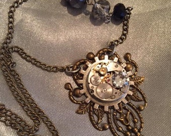 Steampunk Necklace, Jewelry, Women's Jewerly, Winged Flower, Steampunk Jewelry, Womens Necklace, Neo Victorian, Woman Gift Idea