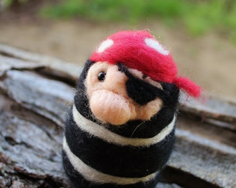Needle Felted Pirate // Felted People // Newborn Photography Prop // Home Decor // Fiber Art // Merino Wool // Mini Pirate
