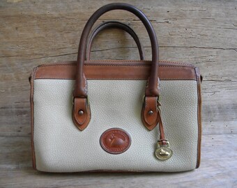 Vintage Dooney and Bourke Cream and Tan Leather Satchel / Dooney and Bourke Top Handle Satchel / Boston Satchel