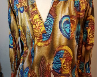 FREE SHIPPING Vintage 1950 Rare Hawaiian Tiki Shirt