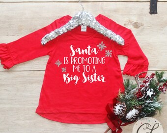 Christmas Big Sister Shirt / Baby Girl Clothes Big Sister Christmas Outfit Matching Sibling Pregnancy Announcement Santa Promoting 176